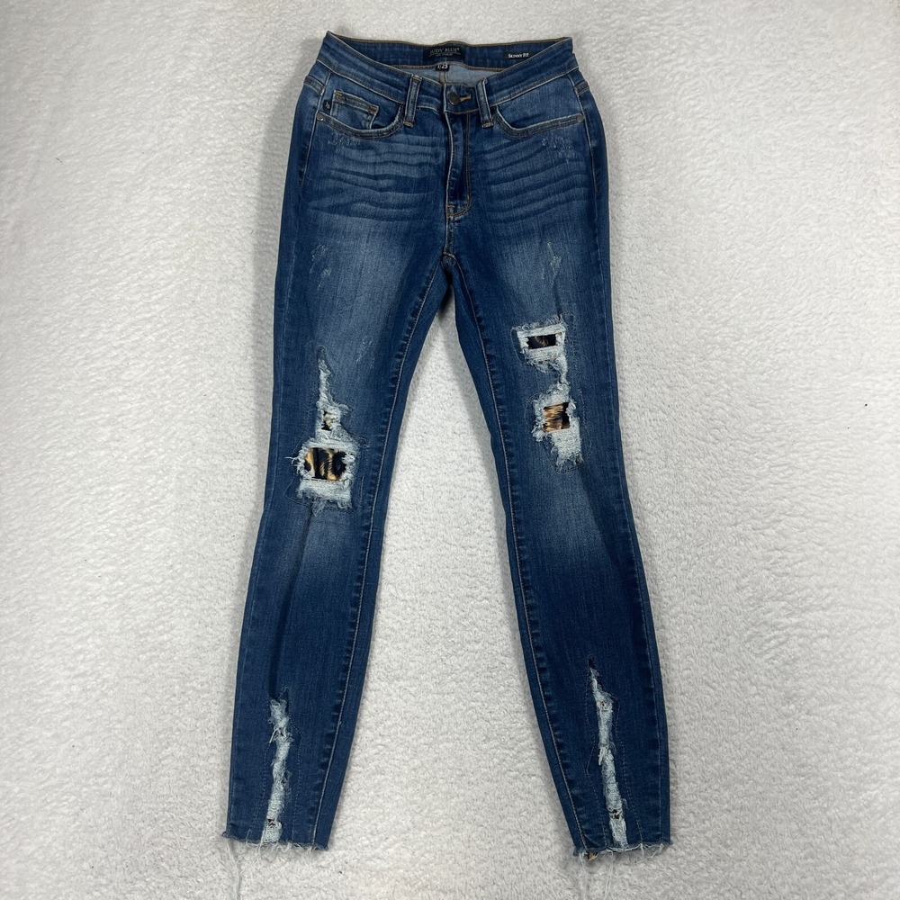 Judy Blue Skinny Fit Blue Jeans Women's 1/25 24.5x26.5 Stretch Floral Accents